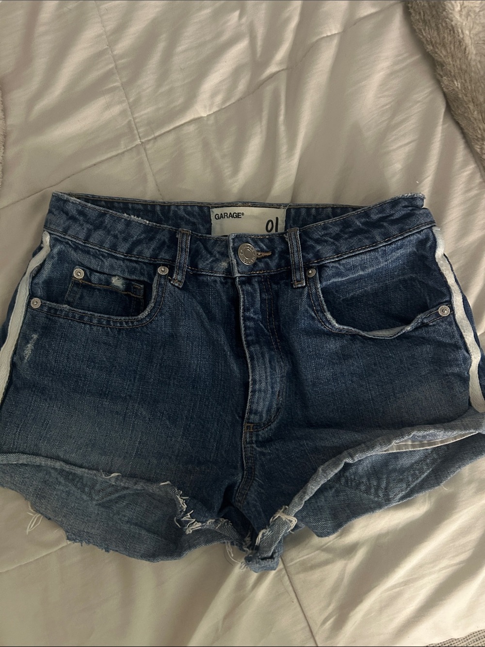 Garage Blue Denim Cutoff Shorts with White Side Stripe